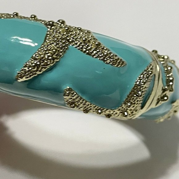 Amrita Singh Teal and Gold Tone Cuff Clamper  Bracelet Starfish Ocean Beach - Picture 8 of 10